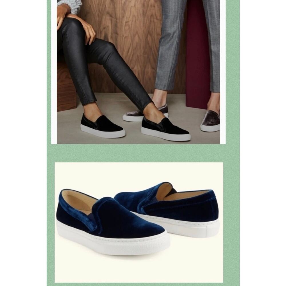 M.Gemi Womens 38.5 US 8 Midnight Blue Cerchio Velvet Slip On Sneakers Old Money